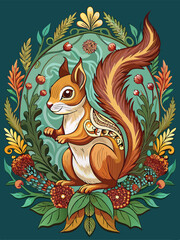 Fototapeta premium A Squirrel Surrounded by Lush Floral Artwork
