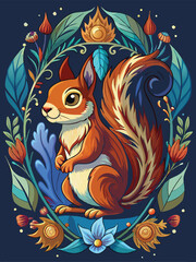 Fototapeta premium A Cartoon Squirrel Surrounded by Colorful Floral Elements