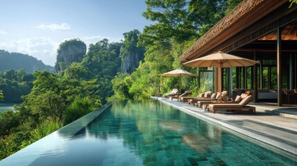 Luxury travel nature background, highlighting scenic landscapes and serene environments.