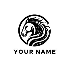 black horse head logo vector in circle