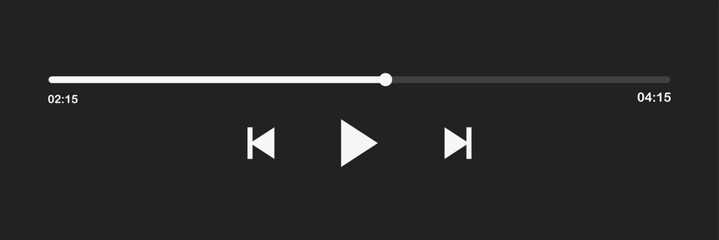 Music or video play bar icon. Modern UI Design Element for Music App Design with Pause, Play, Skip, Favorite, Queue Buttons. Music or video play bar icon on black background. Eps file 50.