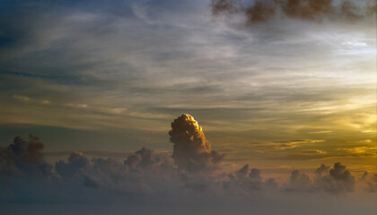 Evening sunset sky with colorful clouds. Panoramic skyscape