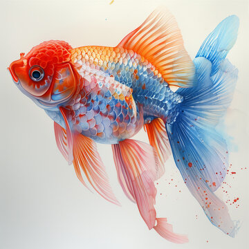 Beautiful colorful goldfish watercolor illustration
