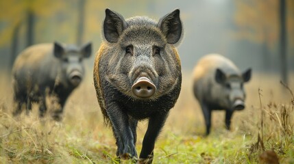 Wild boar in natural habitat. Rugged and untamed wilderness.