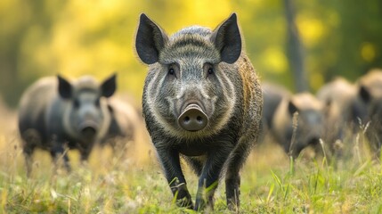 Wild boar in natural habitat. Rugged and untamed wilderness.