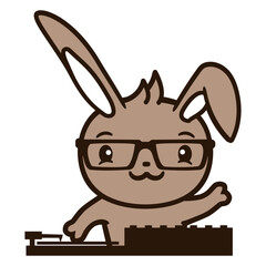 DJ Bunny Nerd Rabbit Headphone Animal Techno Sound Disco Dance Club Music Lover Party Time Mixing Console Record Player Vinyl Plate Deejay Mixer Love Happy Funny Cute Cool Comic Cartoon Drawing Art
