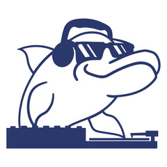 DJ Dolphin Sunglasses Headphone Animal Techno Sound Disco Dance Club Music Lover Party Time Mixing Console Record Player Vinyl Plate Deejay Mixer Love Happy Funny Cute Cool Comic Cartoon Drawing Art