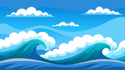 Sea waves with sky background vector art illustration