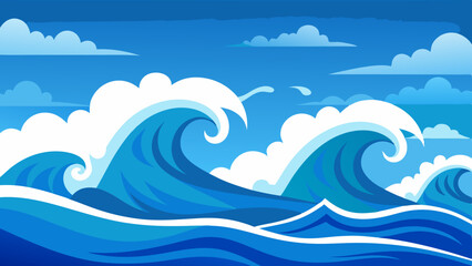 Sea waves with sky background vector art illustration