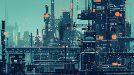 Naklejka premium Oil and gas industry plant with pipes