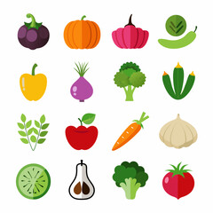 A set of 16 black outline icons of al fruta vector