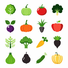 A set of 16 black outline icons of al fruta vector