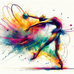Rhythmic gymnastics exercise in watercolor, olympic rhythmic gymnastics