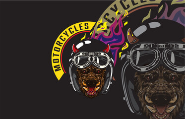 PrintMotorcycle club logo with an animal symbol wearing a motorbike helmet