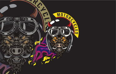 PrintMotorcycle club logo with an animal symbol wearing a motorbike helmet