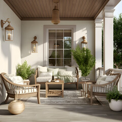 Tastefully Decorated Front Porch with Potted Plants and Comfy Seats - A Homely Welcome Statement
