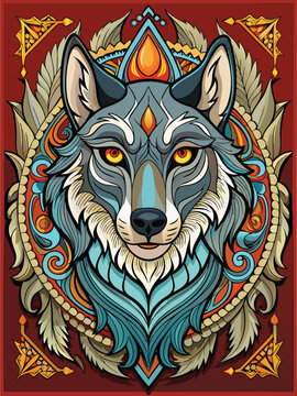 Ornate and Detailed Wolf Head with Intricate Floral Design