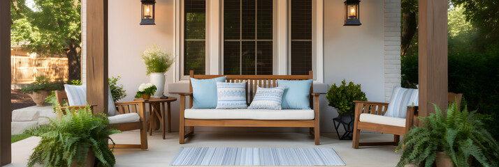 Tastefully Decorated Front Porch with Potted Plants and Comfy Seats - A Homely Welcome Statement