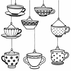 A collection of vintage teacups art vector illustration