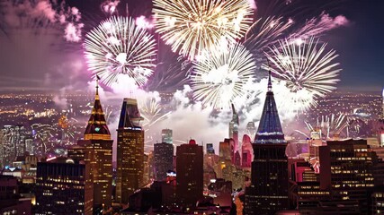 Spectacular New Year's Eve Fireworks Illuminate New York City Skyline at Midnight. Generative AI