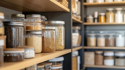 Clean, organized pantry with labeled jars, emphasizing functionality in modern kitchens
