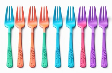Fork, spoon, knife, cutlery on a white background, 3d, plastic, cartoon, set