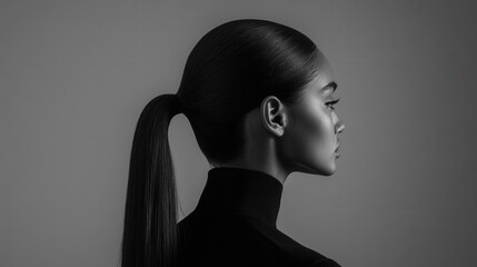 Sleek ponytail with a modern twist, emphasizing classic meets contemporary