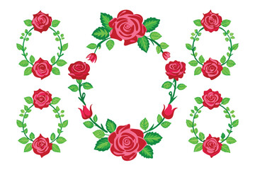 Circular Floral Arrangement with Red Roses and Green Leaves