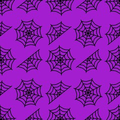 Spider web repeating pattern on purple background