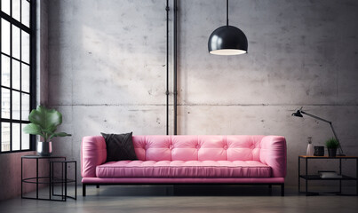pink sofa in a grey room 