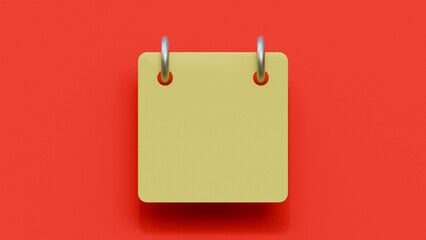 3d illustration of calendar with blank page on red background. Blank calendar page mock up.