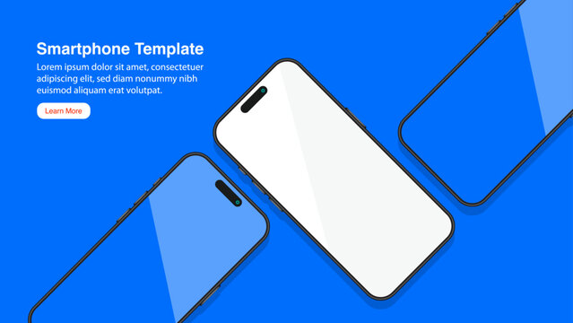 High Quality 3D Realistic Smartphone Mockup Banner: Front View of Cell Phone and Mobile Phone with App on Screen. Vector.