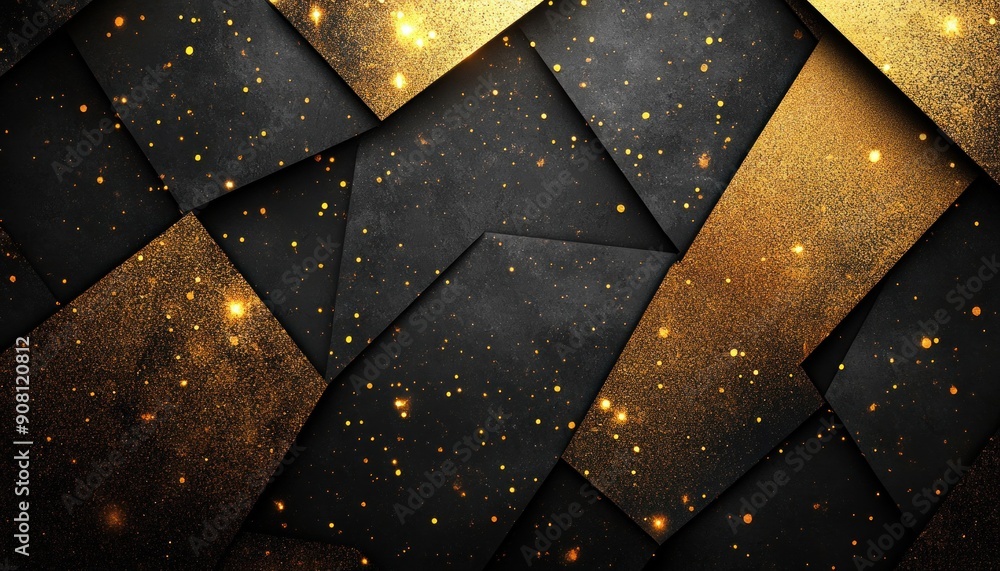 Poster the visual features a striking black and gold background adorned with a geometric pattern