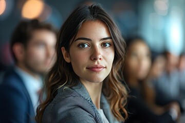 Obraz premium Business woman listening to a discussion in a team meeting, Generative AI