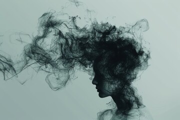 Fototapeta premium An abstract portrait of a woman's face emerging from smoke with a soft and dreamy atmosphere