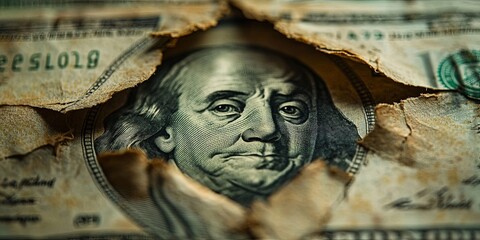 Torn Hundred Dollar Bill in Vivid Detail