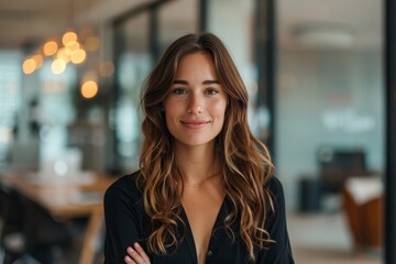 Obraz premium Female professional giving a presentation in an office, Generative AI