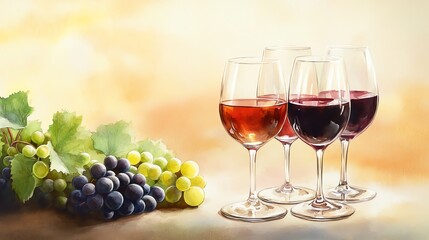 Exclusive wine tasting, intimate group sampling rare wines, elegant atmosphere, Watercolor style
