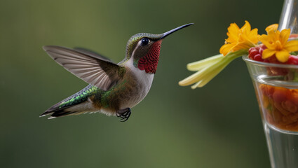 Fototapeta premium Hummingbirds are flying in the morning