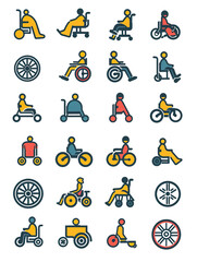 Fototapeta premium Collection of Wheelchair and Wheel Icons., generative ai image