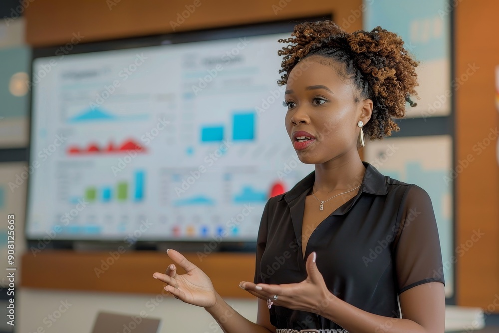 Wall mural business woman giving a presentation in a meeting, generative ai