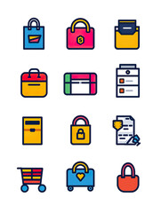 Colorful Illustrated Shopping and Security Icons., generative ai image
