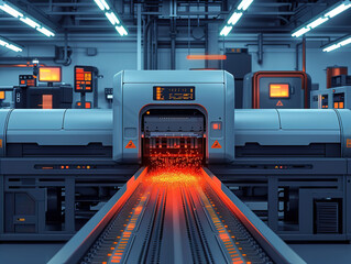 Close-up electronic circuit board. technology style concept. Contemporary Super Computer Processor. Industrial Robotic Manipulator End Effector Holding CPU Chip