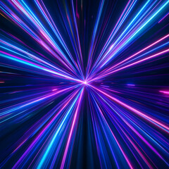 Obraz premium Abstract background with blue and purple neon light rays, creating a futuristic and mesmerizing atmosphere.