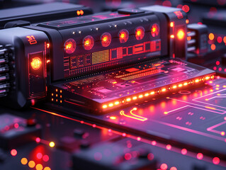 Close-up electronic circuit board. technology style concept. Contemporary Super Computer Processor. Industrial Robotic Manipulator End Effector Holding CPU Chip