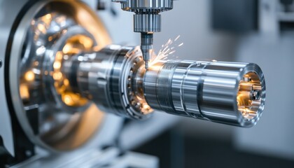 Fototapeta premium A machine is actively cutting through a piece of metal, producing sparks that fly out from it