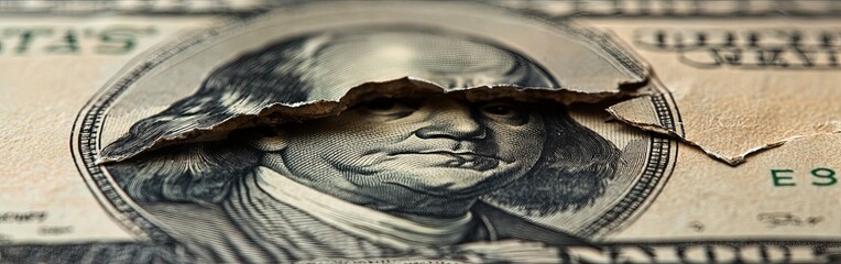 Torn Hundred Dollar Bill in Vivid Detail