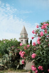 Kirchturm und Oleander 