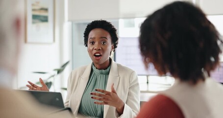 Discussion, meeting and business people in office with planning, project manager or feedback ideas. Workshop, proposal and team in conference room with review, advice or sales development strategy