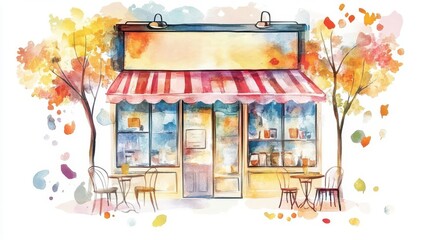 A cafe signboard clipart, handwritten menu, watercolor style, artistic touch, isolated on white background